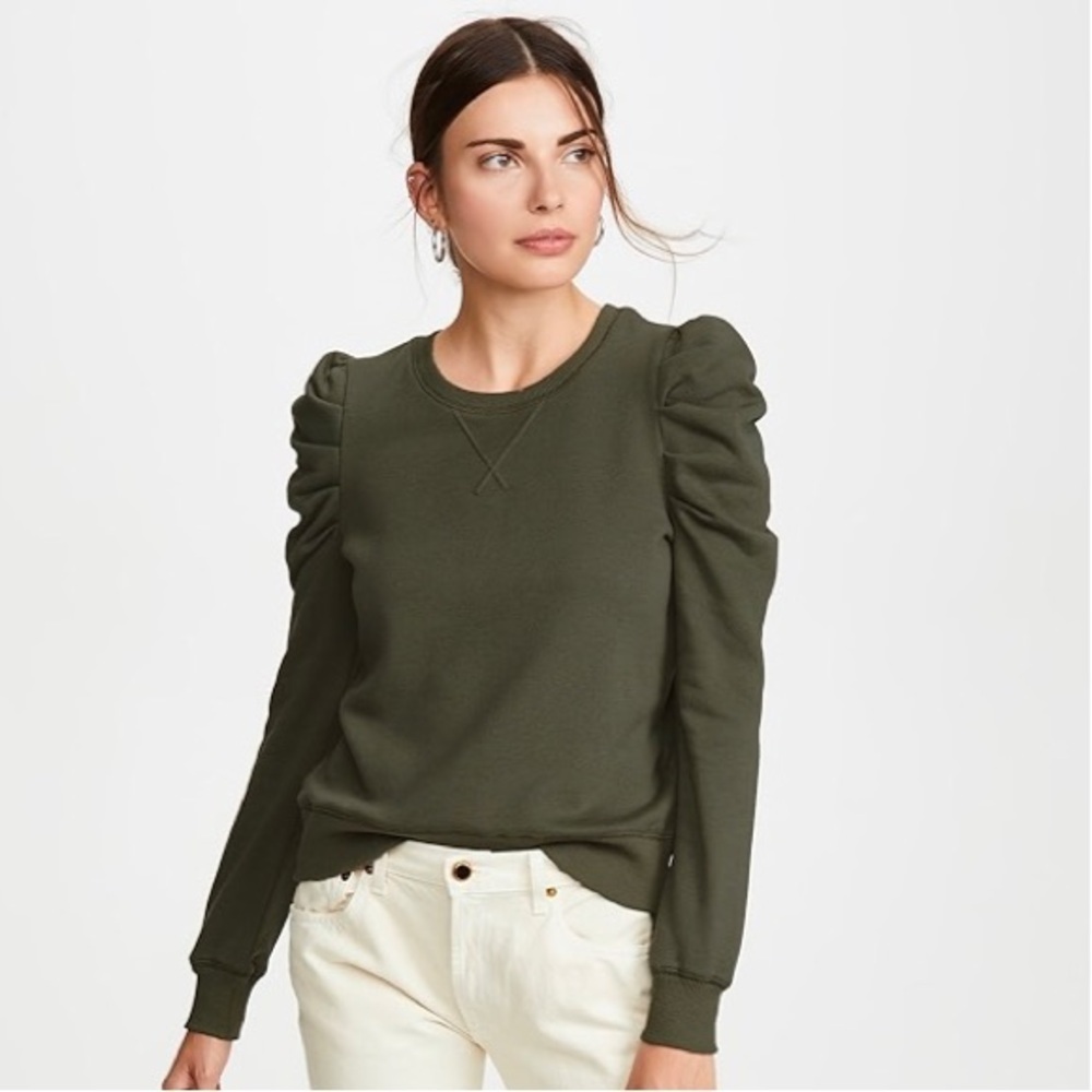 Rebecca Minkoff Janine Olive Green Puff Sleeve Sweatshirt
